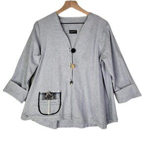 Lee Andersen Stripe Lightweight Jacket Boho M‎ Button Blue White Lagenlook Artsy